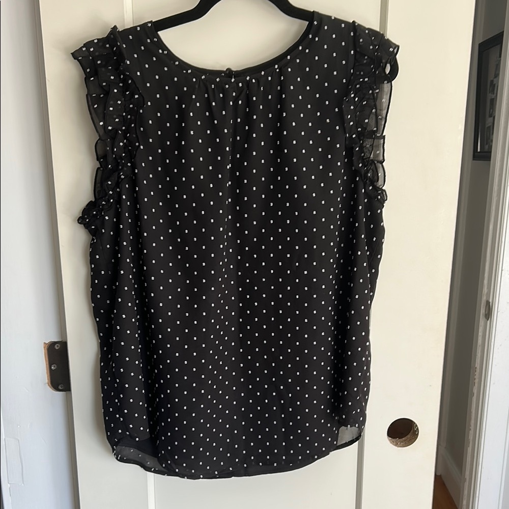 LOFT Black and White Ruffled Blouse